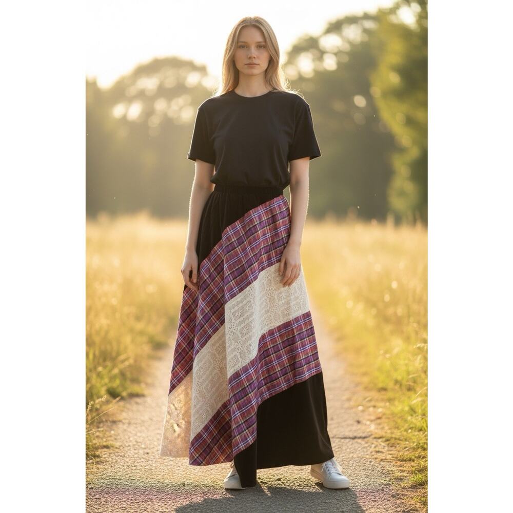 Vintage Chessa Davis Womens Maxi Skirt Velvet Lace Quilted Cottagecore Boho S/M - Picture 2 of 16